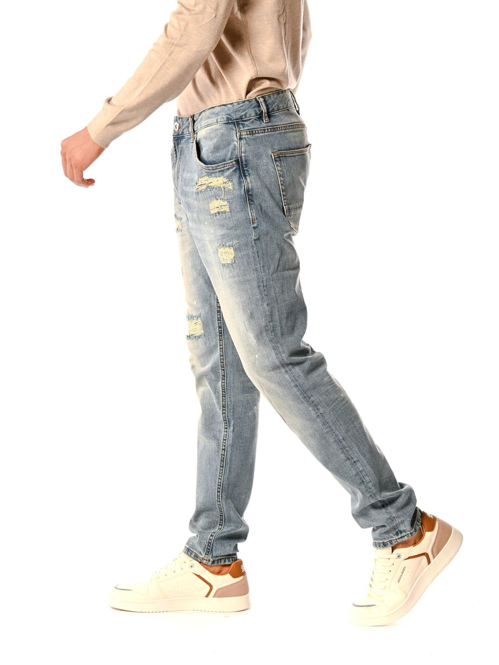 Jeans Gianni Lupo Blue Denim Slim con strappi e riparazioni GL198F MEDIUM BLUE DENIM GIANNI LUPO 