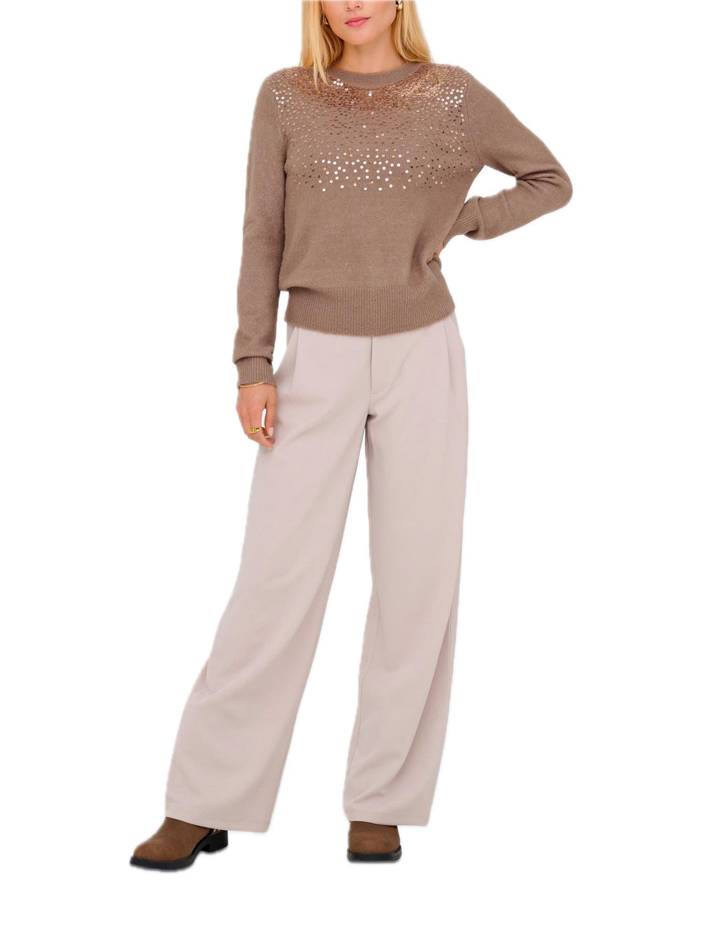 Maglia Jacqueline De Yong Amina Nocciola Glitter 15359708 /Mountain Trail JDY 